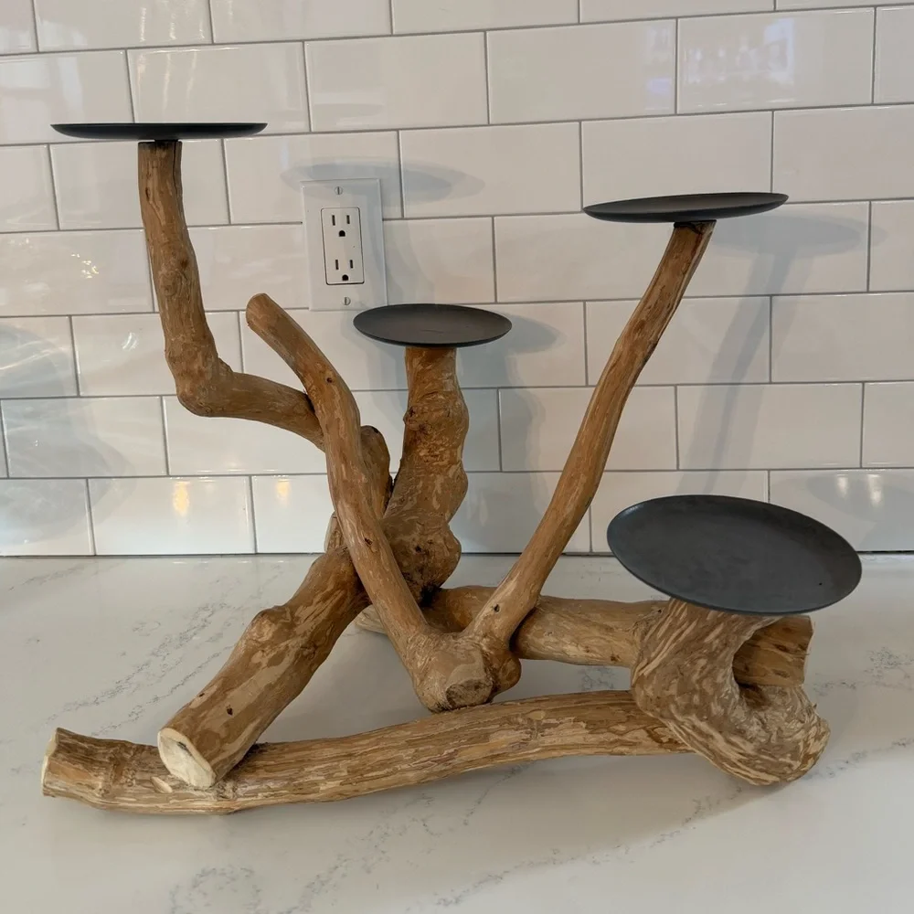 Pottery Barn Handmade Driftwood Candle Holder - Picture 3 of 3